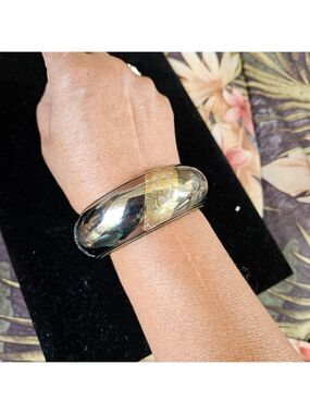 Vintage Brass with Floral Etched Copper Bangle Bracelet